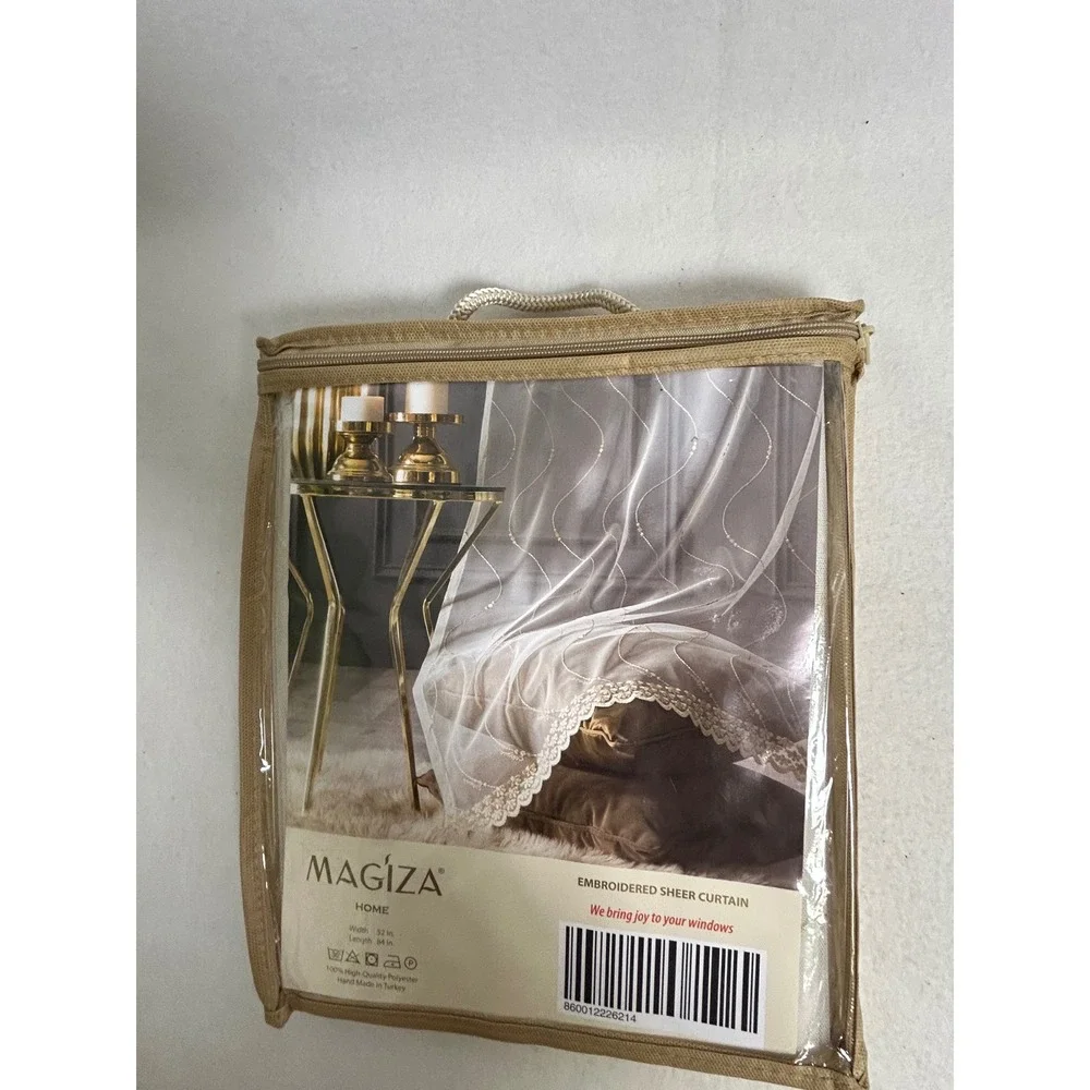Magiza Home 52x84 Cream Embroidered Sheer Curtain Scalloped Lace Edge